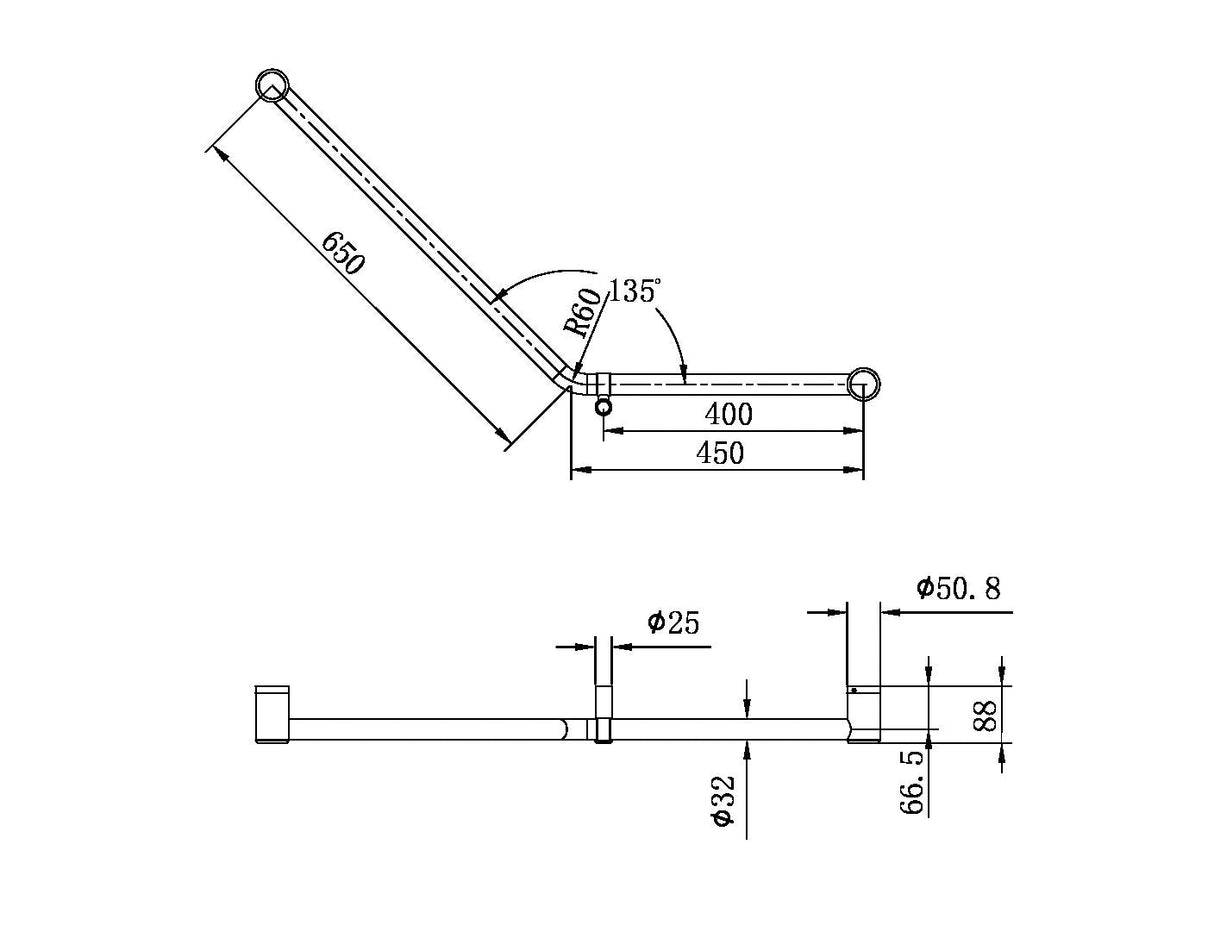 Calibre Mecca 32mm Ambulant 45 Degree Bent Tube Grab Rail