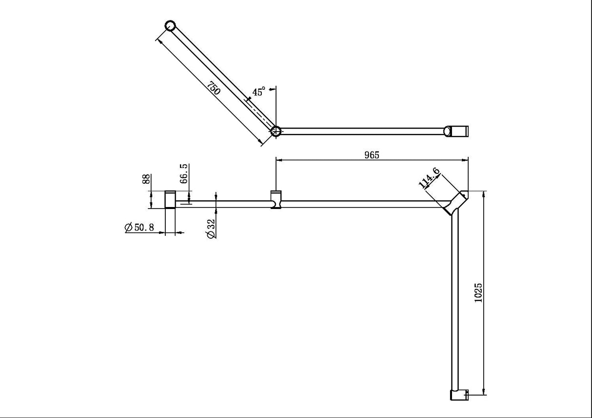 Calibre Mecca 32mm DDA Toilet Grab Rail Set 45 Degree Continuous