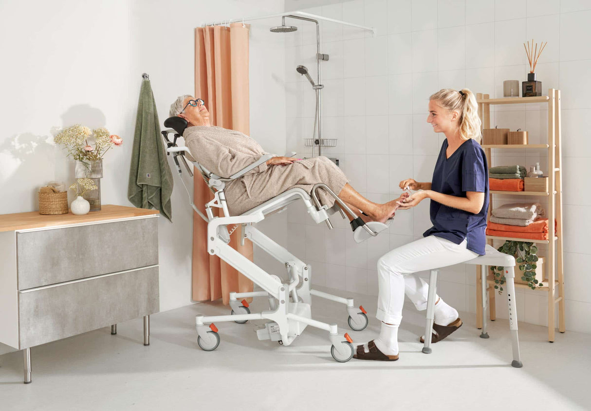 Etac Electronic Alto Mobile Shower Commode with Pan Holder