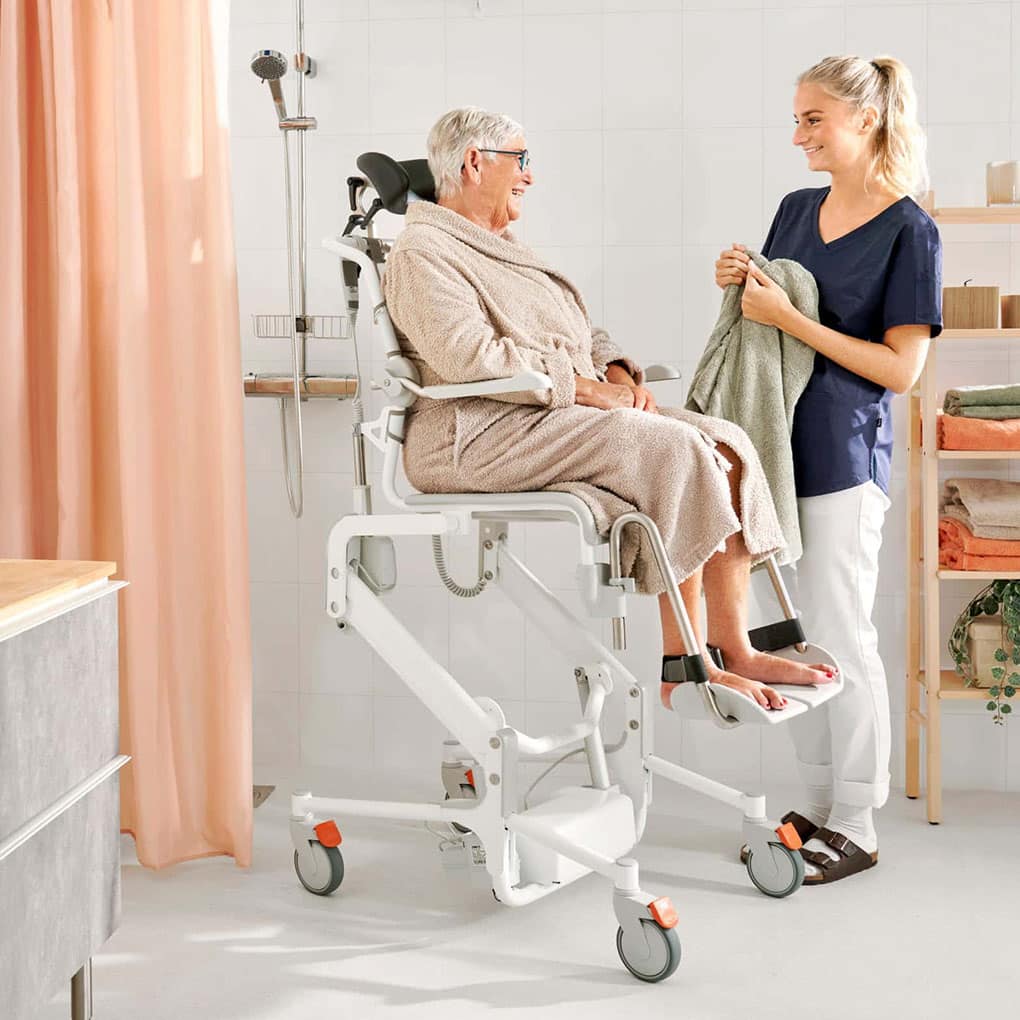 Etac Electronic Alto Mobile Shower Commode with Pan Holder