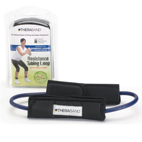TheraBand Tubing Loop with Padded Cuffs, Blue, Intermediate/Advanced