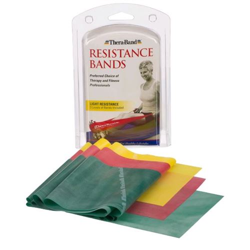 TheraBand Resistance Exercise Bands, Beginner Home Pack, contains Yellow, Red, Green 1.5m bands