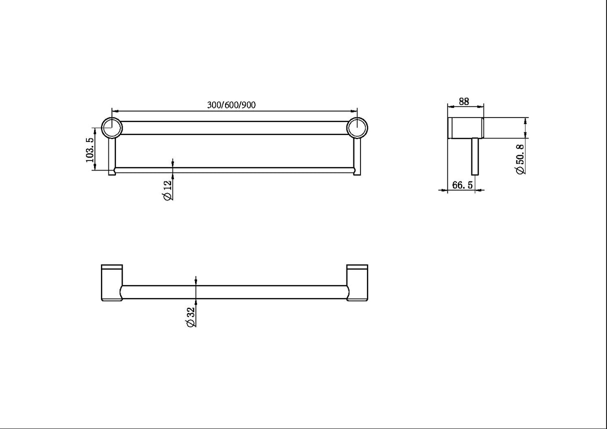 Calibre Mecca 32mm Grab Rail With Toilet Roll Holder